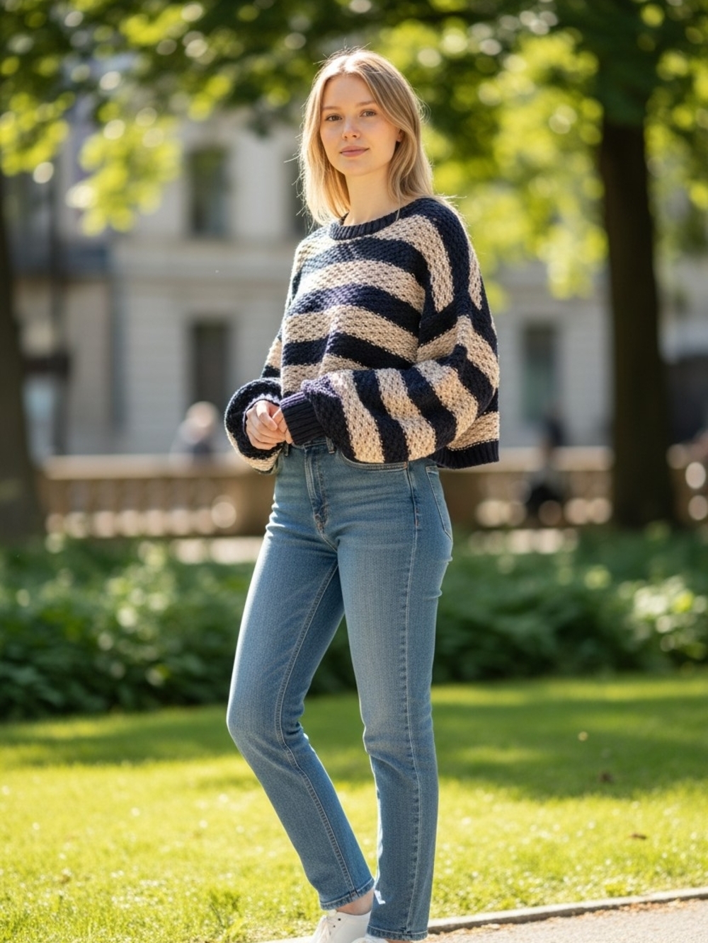 Always Navy and Cream Striped Chunky Knit Sweater